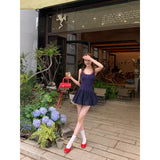 Red Checkered Layered Navy Mini Dress