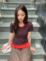 Kosel U-neck Side Shirring Short Sleeve Tee