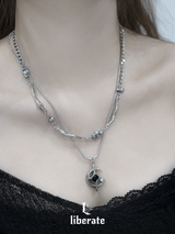[S.Steel] Moon Cross Layered Necklace