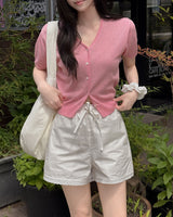 Ab linen short-sleeved cardigan