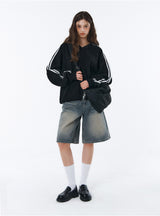 [Unisex] スポーティートラックVネックオーバーフィットスウェットシャツ (4color)
