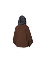 2510SWEAT_RELABEL Spatial Relations (Underlying Theme) Striped Check Detachable Hood Reversible Lapel Cropped Oversized Sweatshirt