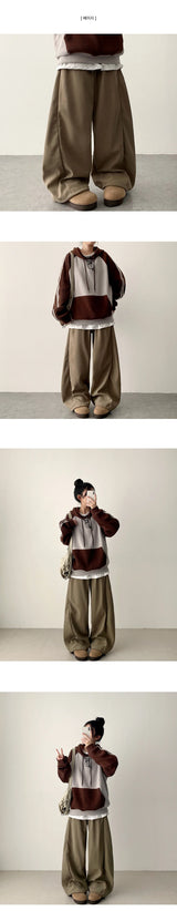 Rutte Corduroy Side Pin Tuck Slit Banding Wide Pants