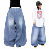 Wide Stripe Denim Balloon Pants