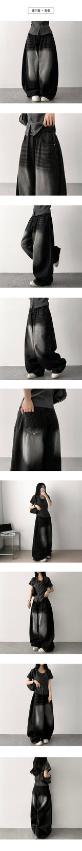 Rmin Side Pintuck Summer Long Pants Denim Wide Pants [Choose short and long]