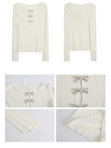 silver bow open ribbed long-sleeved knitwear