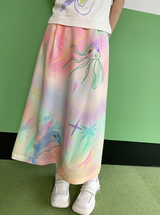 ハンドペイントドレープエフェクトAラインスカート