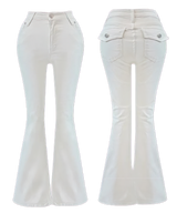 White pocket long boots cut pants