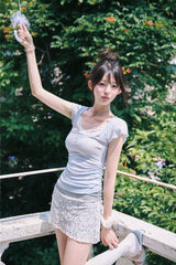 [MADE] Zanne Nouvel Ribbon U-Neck Lace T (Wore by Fromis-9)