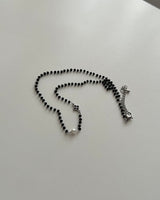 bss ブラックビーズパールサージカルフラワージュエリーチョーカーネックレス