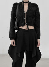 リンクドメタルリングスカーフファーカーディガン