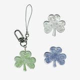 Glittery Pearled  Three-leaf Clover Key-ring Clear White / Couple Birthday Gift Bag Phone Lucky Charm