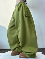 フリース❤スナップポイントバルーントレーニングパンツ💚🩷🧸🩶🖤6カラー