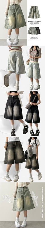 Roit's Washed Cargo Denim Bermuda Shorts