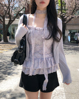 Bay Ruffle Check Cardigan Set