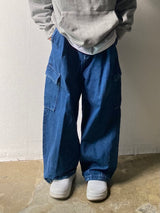 Balloon pintuck wide banding denim pants 3C