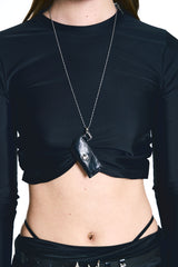 NO.624 [SILVER] SPIKY LIGHTER LEATHER CASE NECKLACE