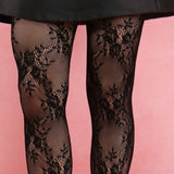 vintage flower lace tights (black)