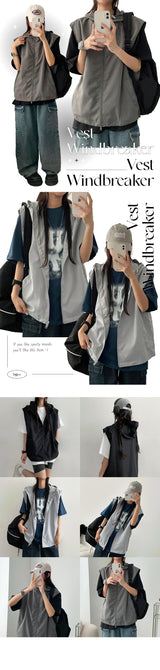 Tenge Two Way Hooded Vest Zip-Up