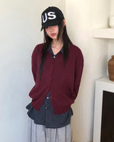 ピムベーシックラウンドネックルーズフィットロングスリーブニットカーディガン
