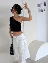 Rose Cosage 3ps Detachable Unbalanced Shoulder Sleeveless