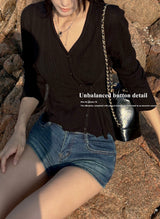 V-neck ribbed button slim fit long sleeve knit wrap cardigan (5 colors)