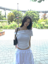 ツイストオフショルダー半袖Tシャツ (3 Colors)