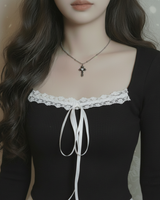 [NMIXX Haewon Necklace] ノクターンゴシッククロスカラーボーンネックレス (ステンレス)