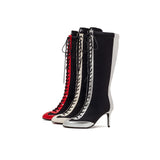 Boxing Two-Tone Lace-Up Boots Heel(Silver)