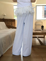 Weba Nylon Pintuck Banding Long Wide Pants