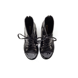 Eyelet Patent Lace-up Open Toe Heel(Black)