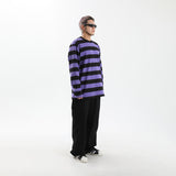Striped Round Long Sleeve T-Shirts BK/PU