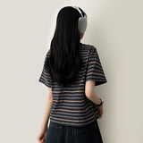 ロビンカラーストライプダンガラ半袖Tシャツ