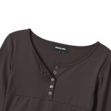 Nylon Buttoned Crop T-shirt [Fabric by ITALY] - BROWN