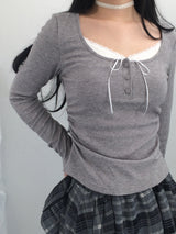 Charcoal Blend Checkered Layered Skirt