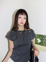 シェルキャップスリーブTシャツ (CHARCOAL)