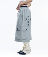 Cross eyelet Bermuda Sweatpants - Gray