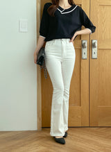 Roven Color Matching Collar Half-Length Knit