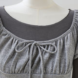 Lovely Contrast Shirring Point T-shirt 233103665