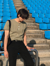 [A-T0131] イヴヘンリーネック半袖Tシャツ (4色)