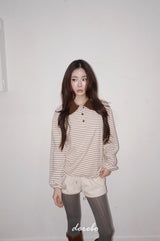 ウールナッピングカラーストライプロングスリーブTシャツ