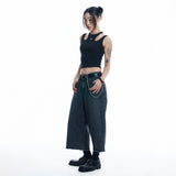 Cut-off Capri Denim Pants - BLACK