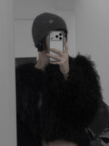 Eyelet Angora Fur Short Beanie