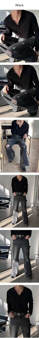 [S/S] Deep muscle henry neck knit sleeves(3color)