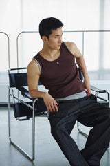 High ribbed logo sleeveless(Brown)