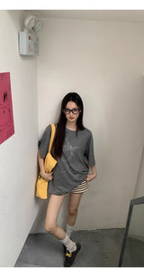 ストライプ ハイウエストショートパンツ