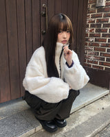 Deuren Quilted Fur Color-Block Zip-Up Jumper