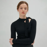リボンカットアウトTシャツ BLACK