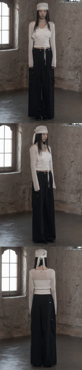 [mnem] Tucked Nylon Cargo Pants (black)