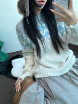 ウール🧸 アンゴラスノーフラワーロウンフニット❤🤎🩵💙4カラー